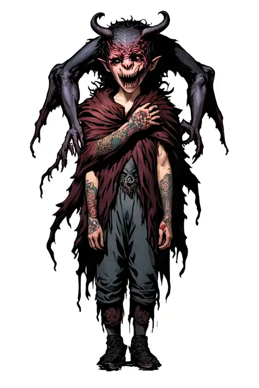 A Boy Standing With A Scary Demon Wrapped Around Him