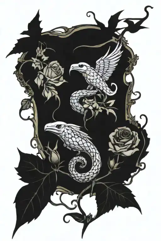 Snake Roses Pyramid Trees Roses Crows Moons Stars Waterfalls