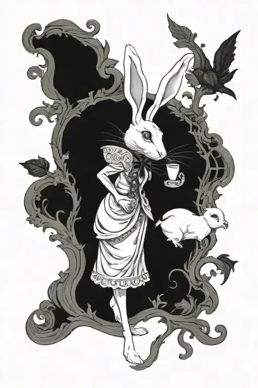 Evil White Rabbit Next To Rabbit Hole Inviting