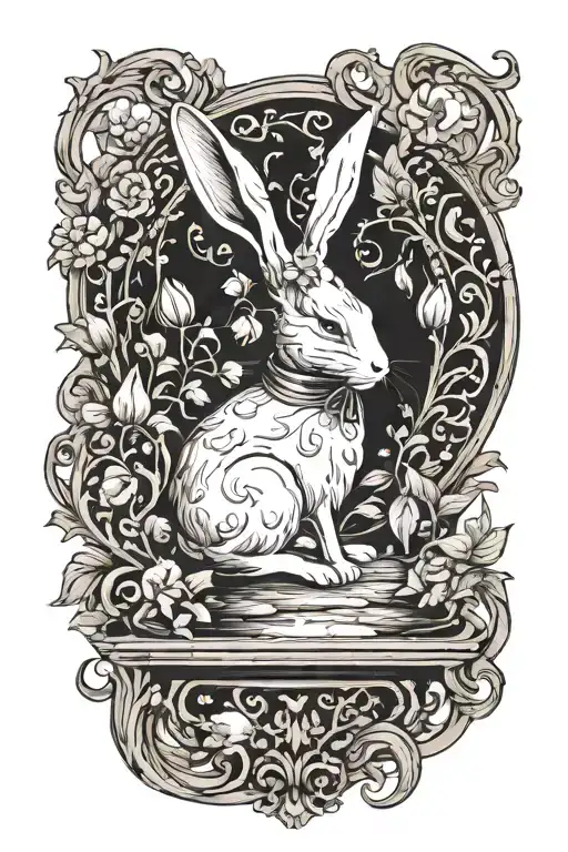 Evil White Rabbit Next To Rabbit Hole