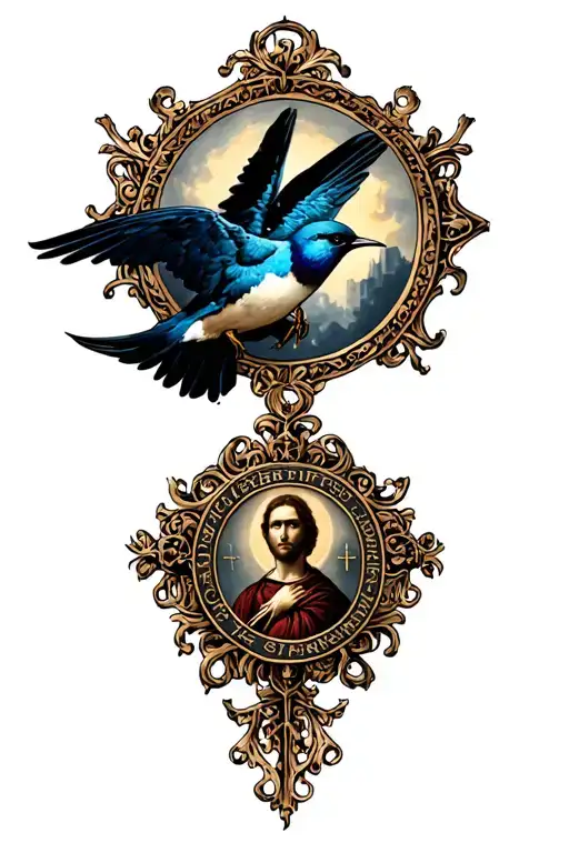 Swallow And Saint Christopher Medallion