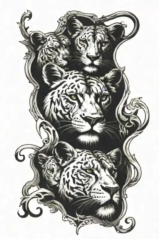 Lioness With Three Cubs