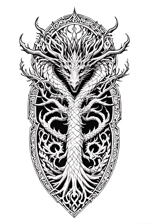 Nordic Tree Of Life With A Nordic Dragon Surrounding It