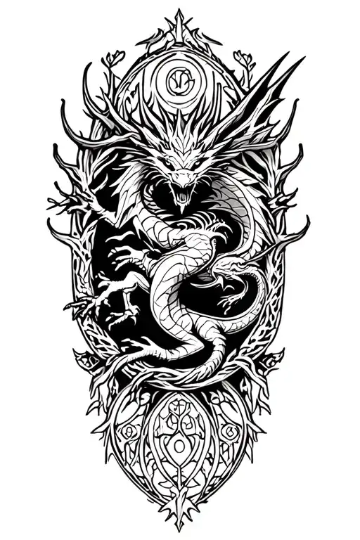 Nordic Tree Of Life With A Nordic Dragon Flying