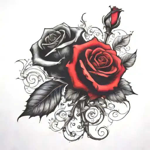Two Rose Wrapped One Black One Red