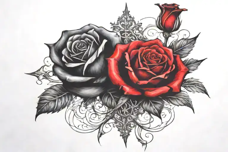 Two Rose Wrapped One Black One Red