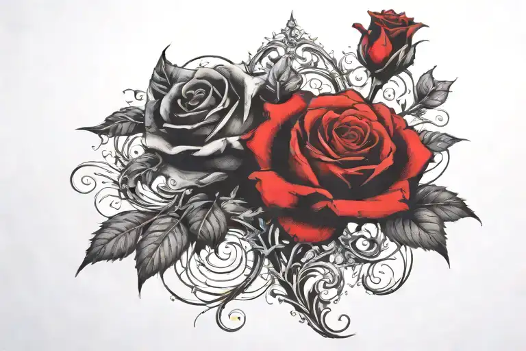 Two Rose Wrapped One Black One Red
