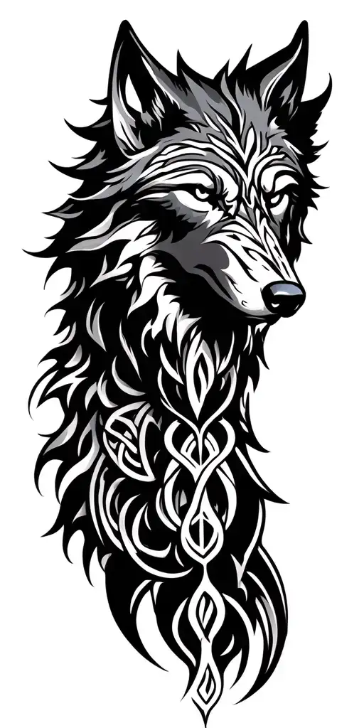 Celtic Wolf With Amour Tribal