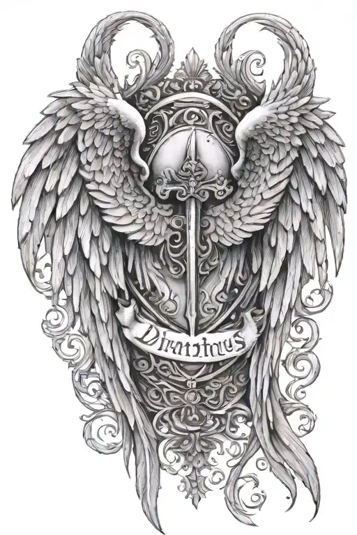 Angel Wings With The Words Divinitus Protegere