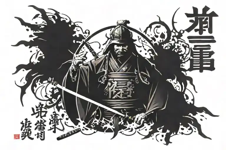 Samurai With Japanese Writings