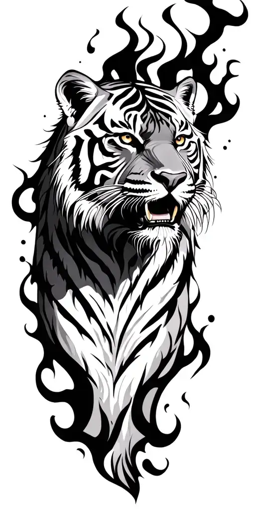 Tiger Front Facing Made Of Smoke And Flames