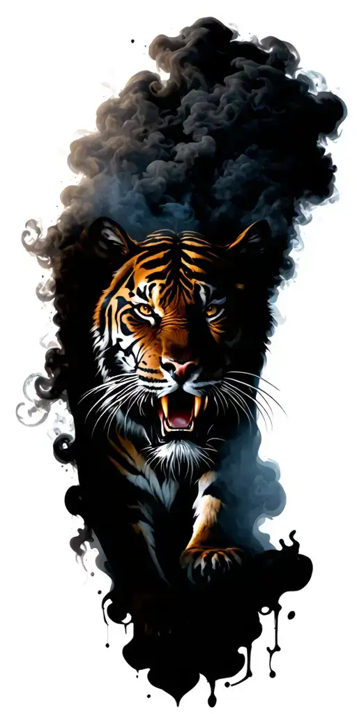 Tiger Emerging From Smoke