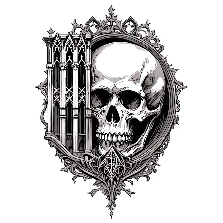 Architectural Cathedral Motifs And Skulls