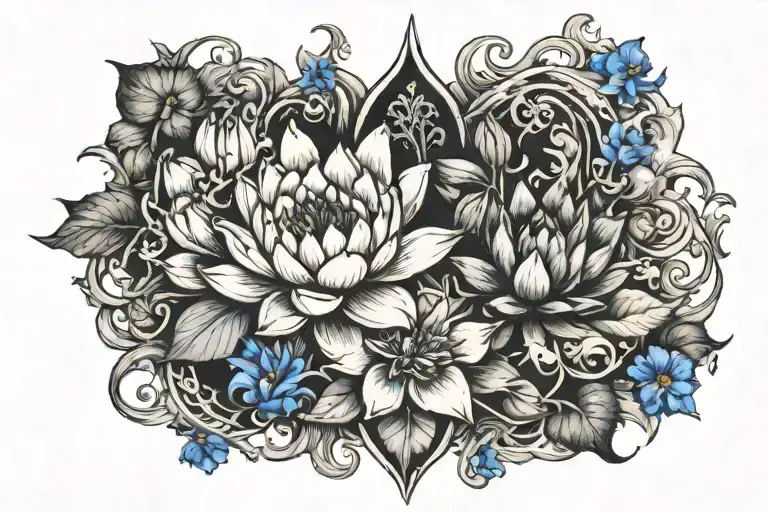 Water Lilly And Larkspur