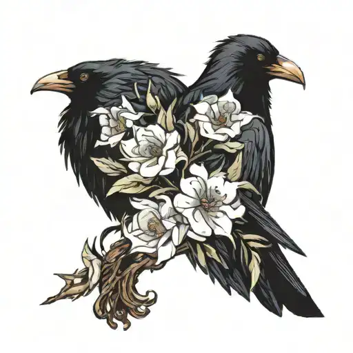 A Raven Holding A Dying Oleander Flower