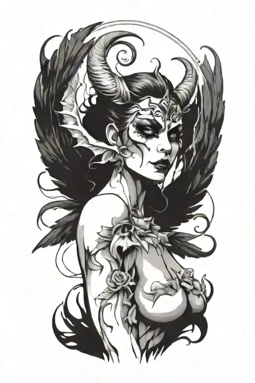 Sexy Nude Winged Demon Woman Bleeding From Eyes