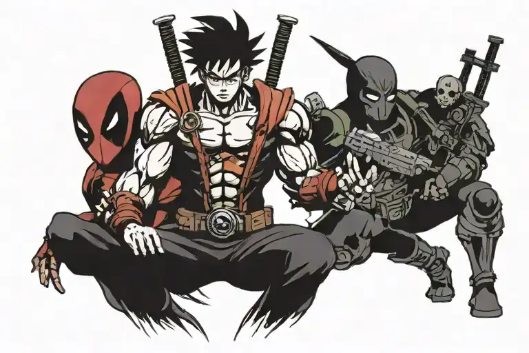 Goku With Deadpool And Master Chief