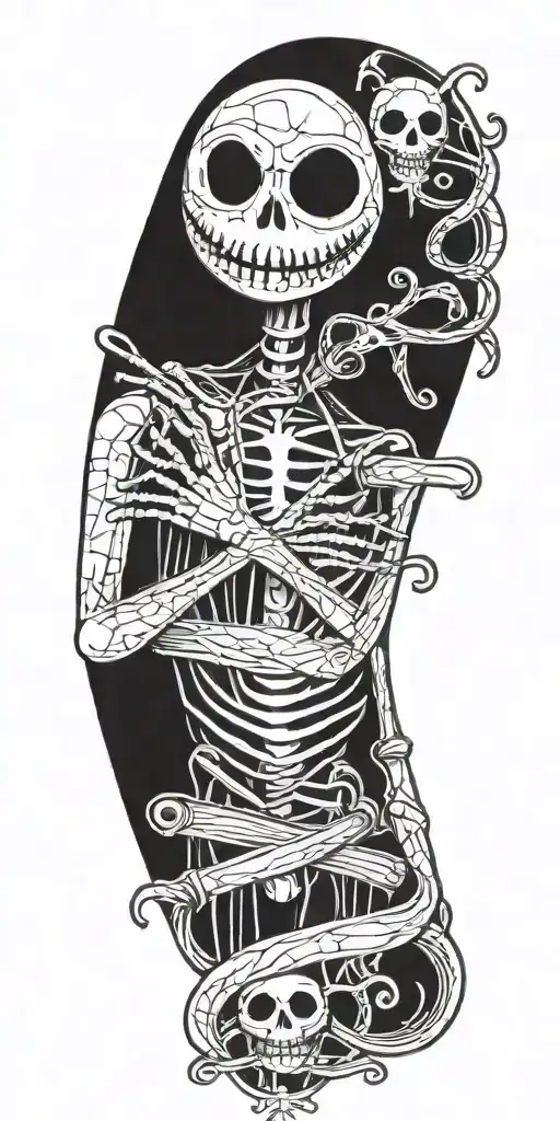 Nightmare Before Christmas Brutal Tattoo For Biker With Small Jack And Sally On Arm