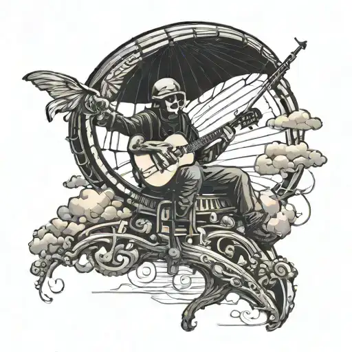 A Musician Playing Guitar And Harmonica On A Paraglider High Above The Ocean