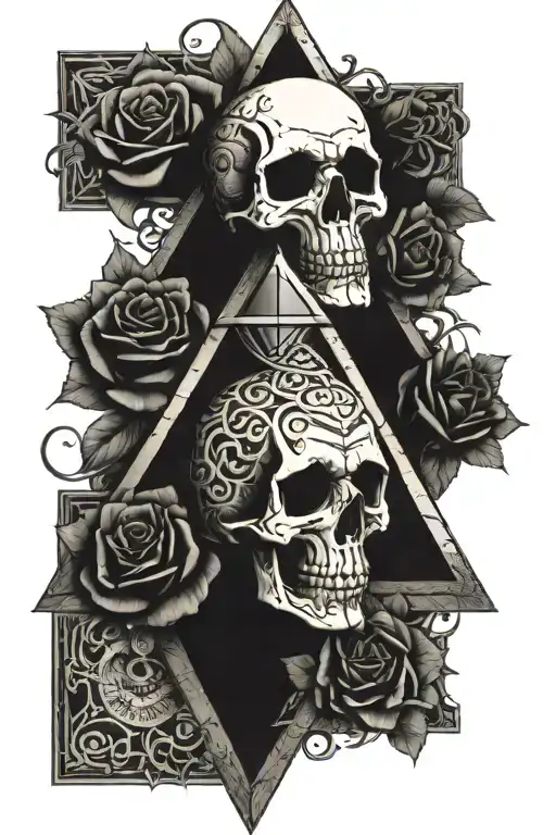 Pyramid With Eye Roses Intertwined Skull