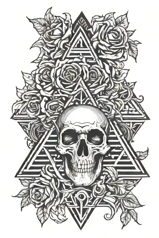 Pyramid With Eye Roses Intertwined Skull