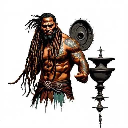 Dreadlock Samoan Warrior Carrying Toilet