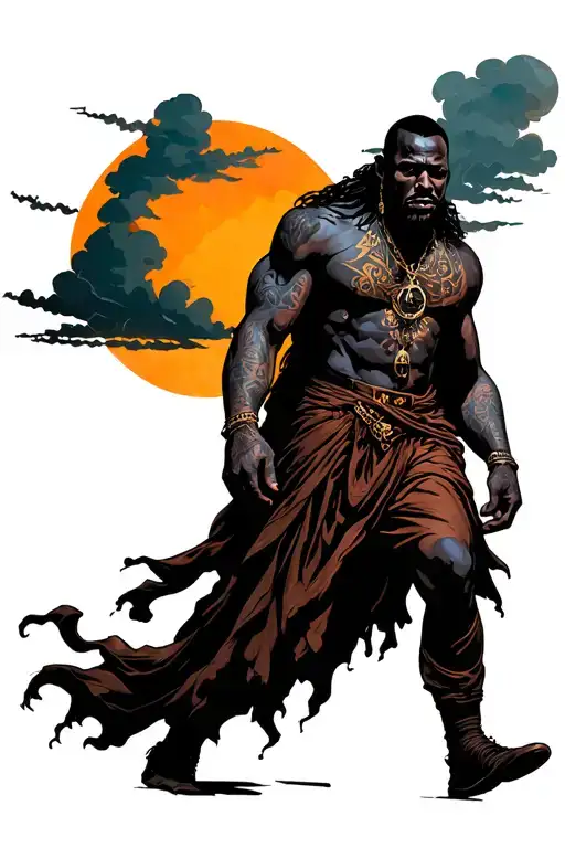 Strong Black Man Walkin Toward The Sun Rising With Clouds