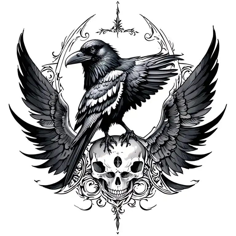 Flying Raven Skull