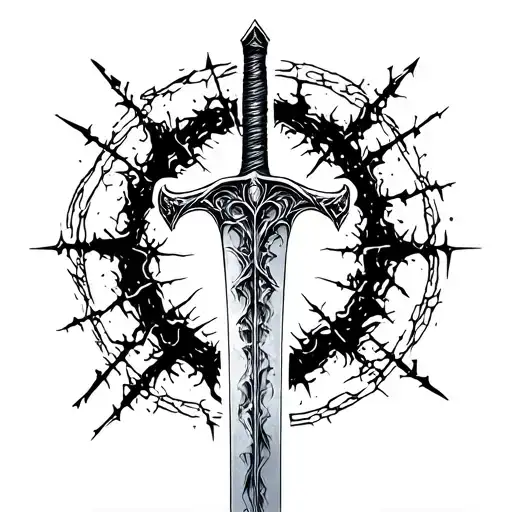 A Cracked Sword Surrounded By Markings