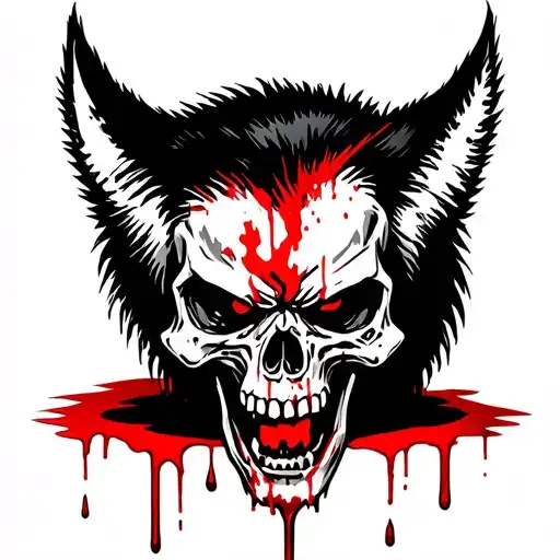 Skull Of A Wolverine Head With Blood Dripping