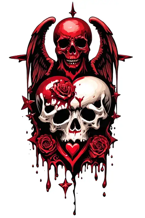 Angels And Demons Blood Dripping Hearts Skulls Stars