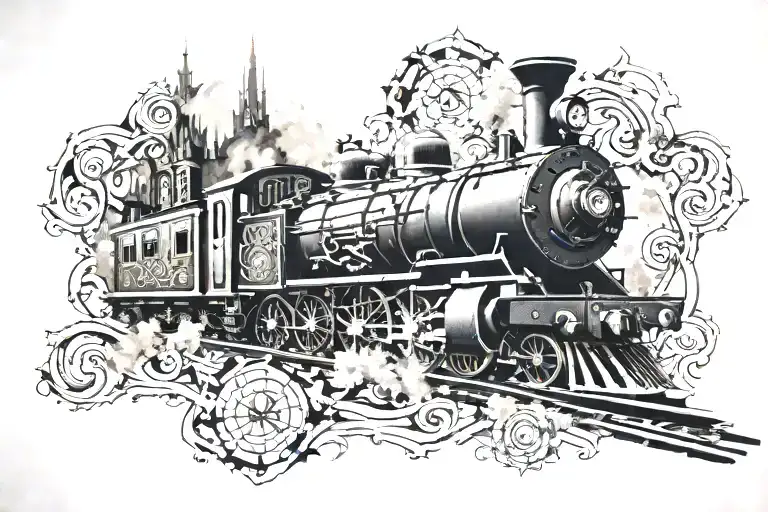 A Train Winding Through A Smoky Compass Rose Surrounded