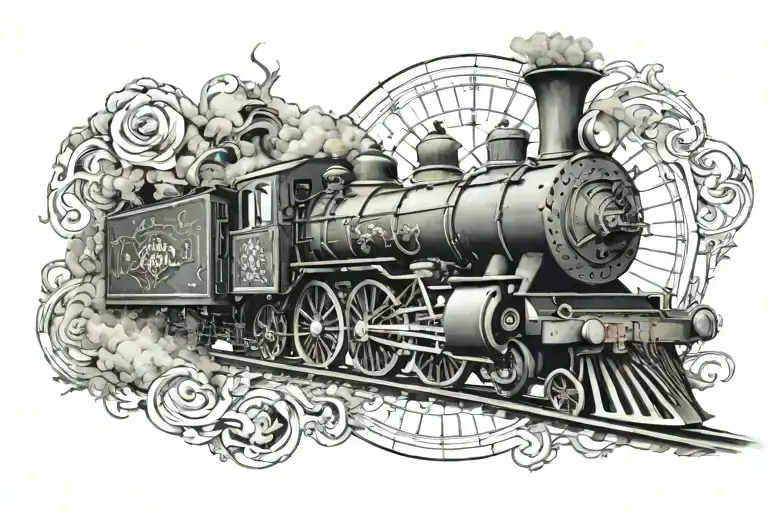 A Train Winding Through A Smoky Compass Rose Surrounded