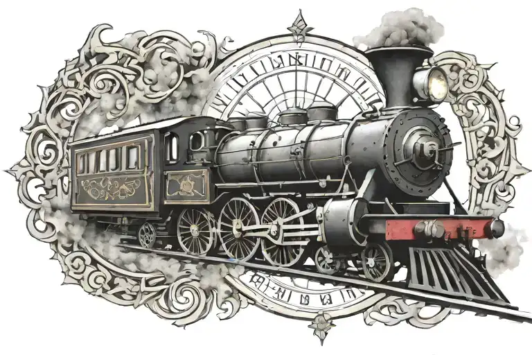 A Train Winding Through A Smoky Compass Rose Surrounded