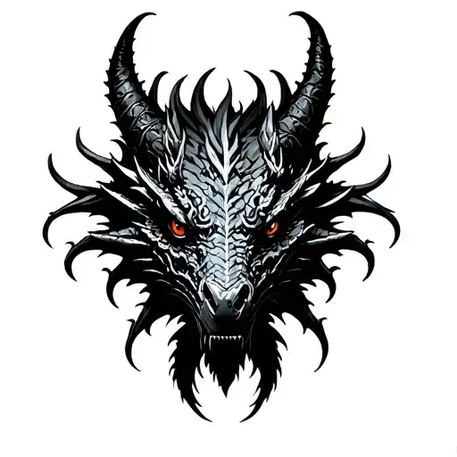 Black And Whirte Dragon Face Front Realistic High Detail
