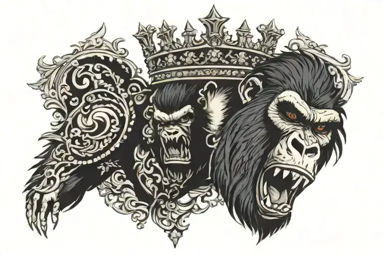 Gorilla Growling With Crown Hanging