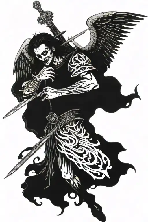 Falling Demonic Angel Holding A Sword