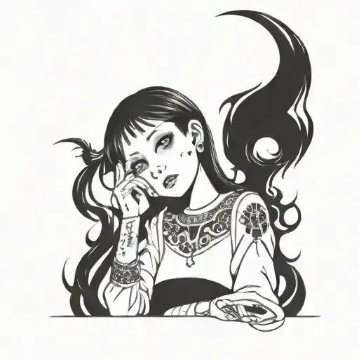 Black And White Anime Girl Character Horror Gothic Junji Ito Style