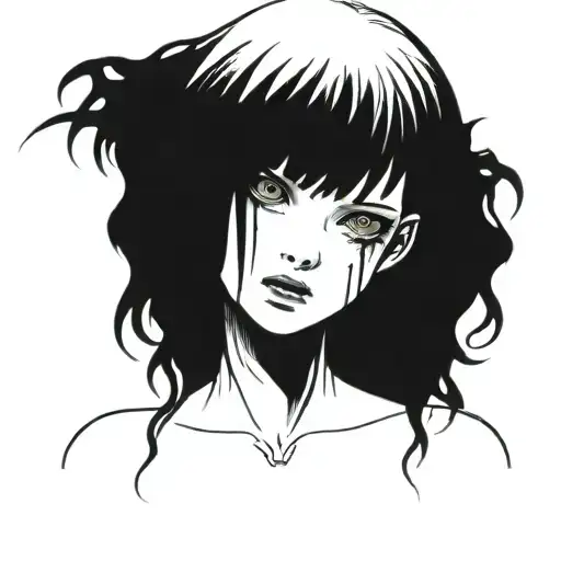 Black And White Anime Girl Gore Horror Gothic Junji Ito Style