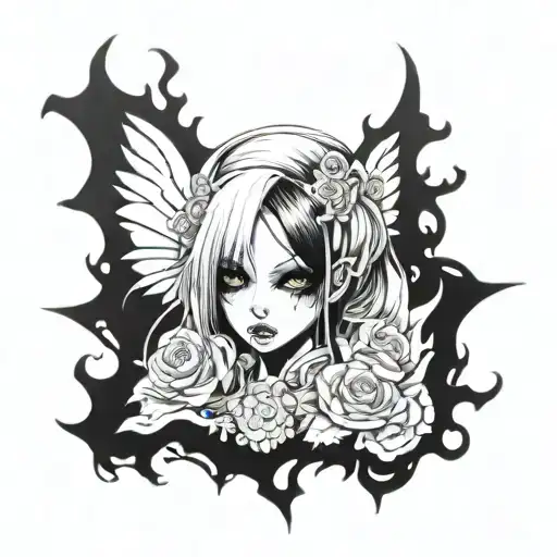 Black And White Anime Girl Gore Horror Gothic Style