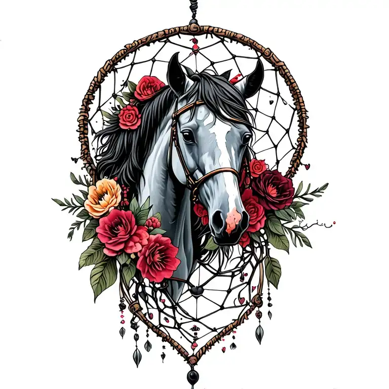 Horse Dream Catcher Entangled Hearts And Flowers