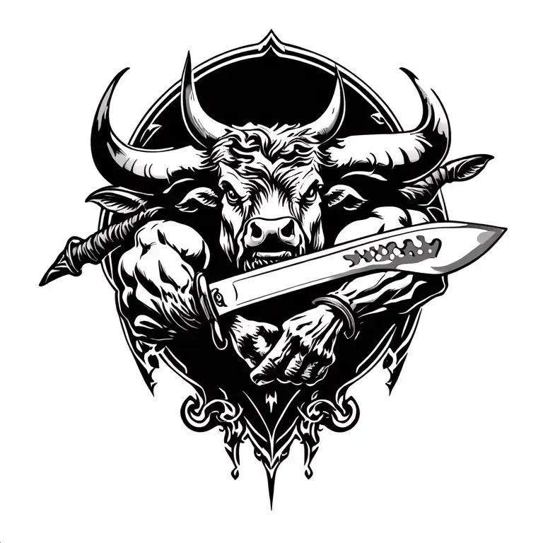 Muscle Bull Holding A Knife