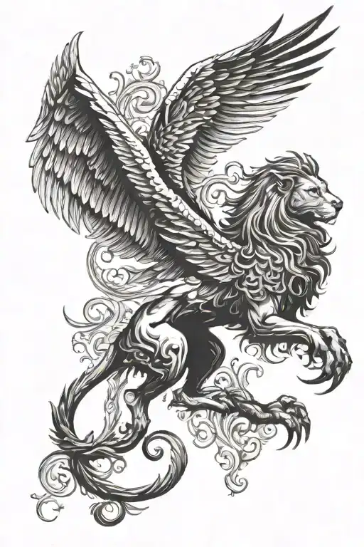 Pheonix Flying Behind A Lion