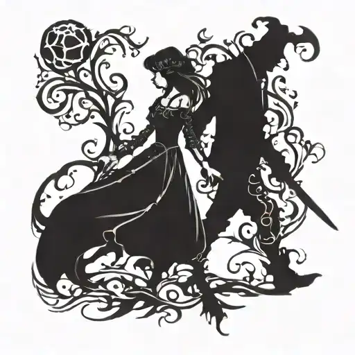 A Girl And A Shadow Demon Walking Holding Hands