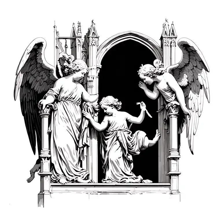 Cathedral Scene With Cherub Angels