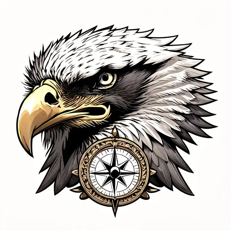 An Eagle Head And A Head Of Duberman With A Compass