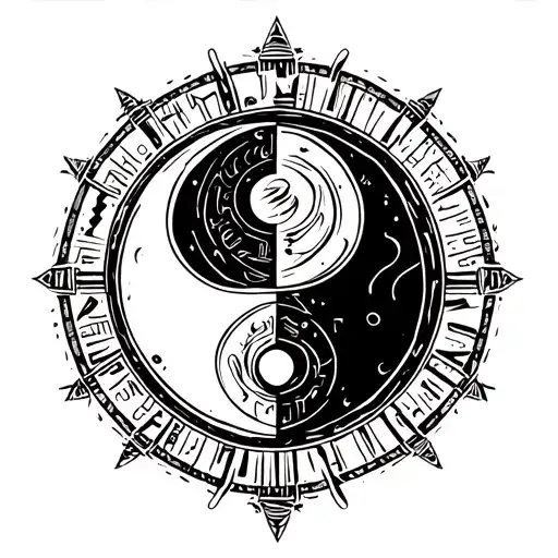 Egyptian Theme Space Ying Yang Round Logo Incorporated Within