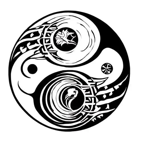 Egyptian Space Ying Yang Round Logo Incorporated Within