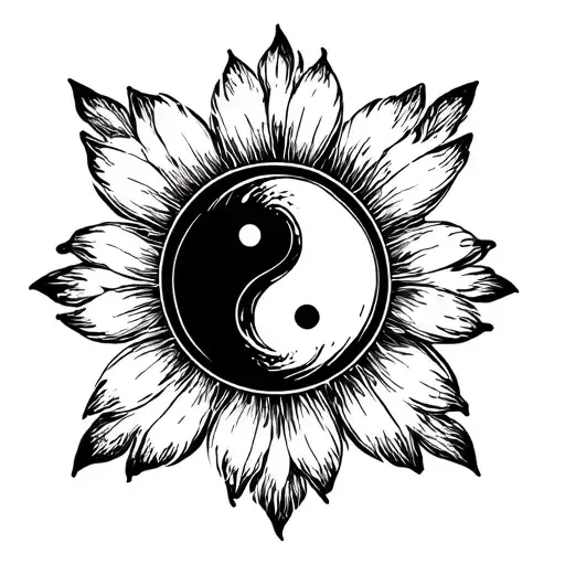 Ying Yang Round Logo Incorporated Within Its Petals