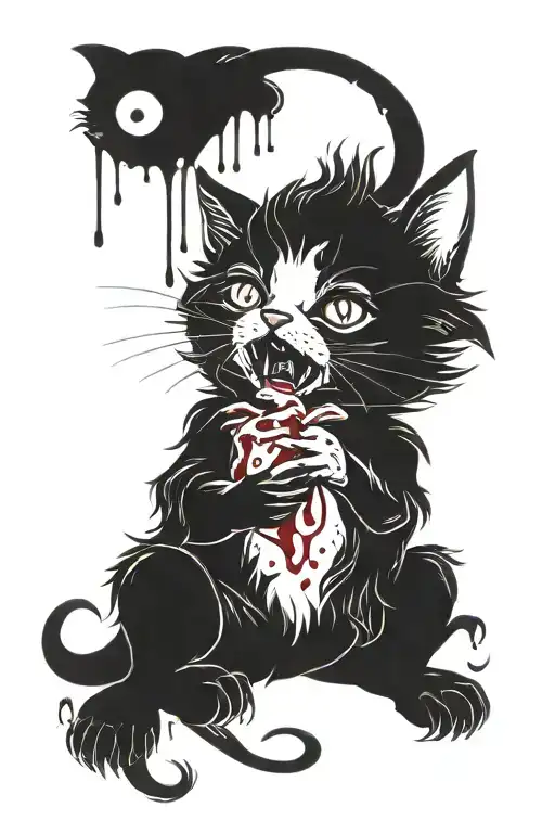 Black Kitten Licking Blood From Its Claws Emerging